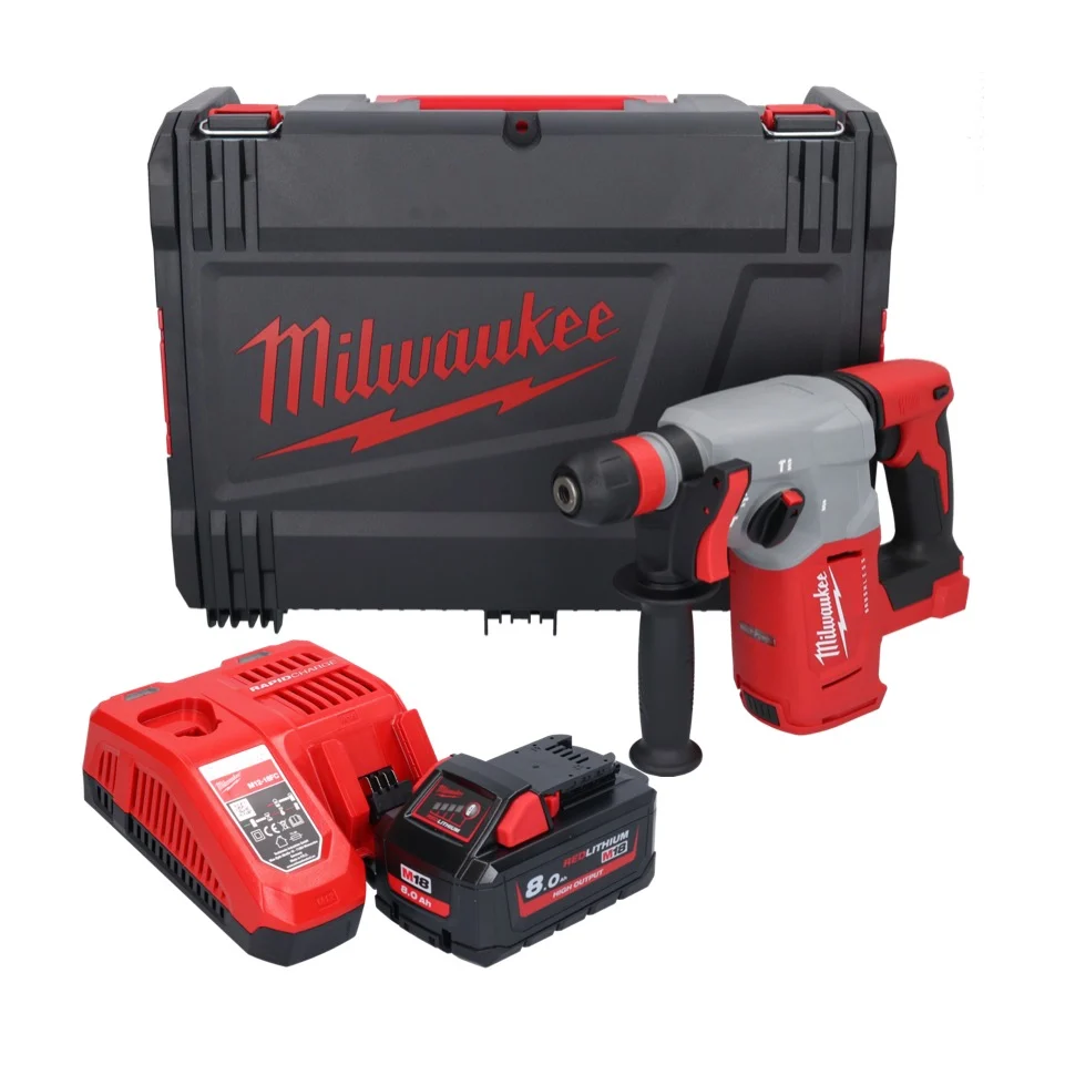 Milwaukee M18 BLHX-801X akumulatorowy młot udarowo-obrotowy 18 V 2,3 J bezszczotkowy + 1x akumulator 8,0 Ah + ładowarka +...