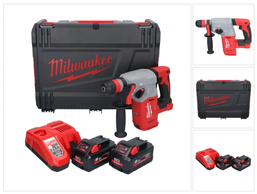 Milwaukee M18 BLHX-802X akumulatorowy młot udarowo-obrotowy 18 V 2,3 J bezszczotkowy + 2x akumulator 8,0 Ah + ładowarka +...