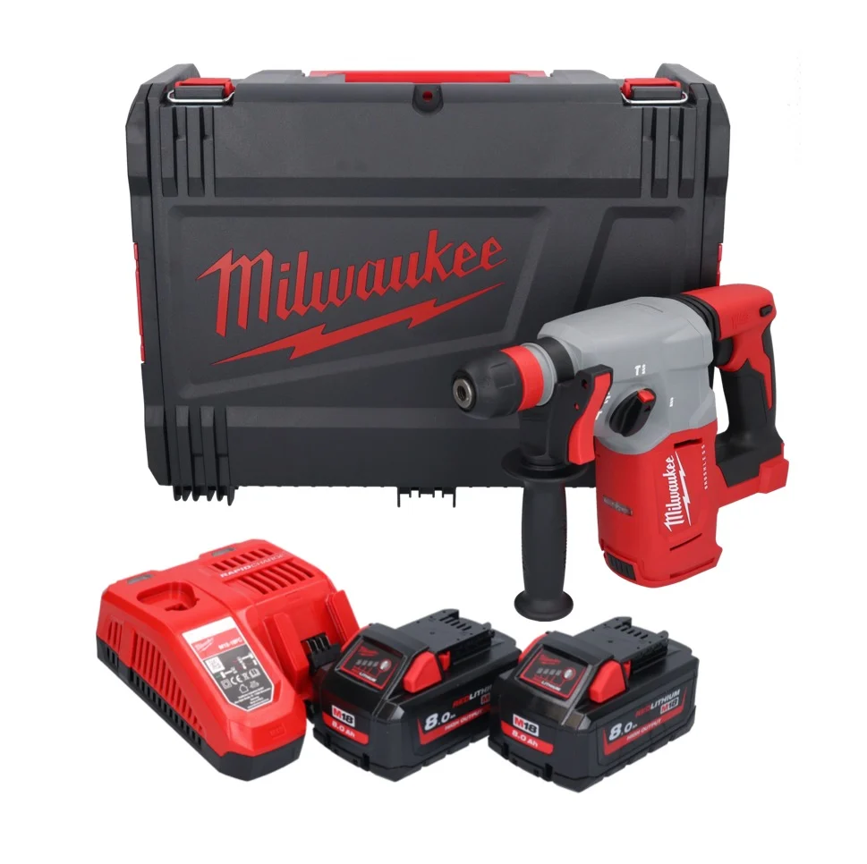 Milwaukee M18 BLHX-802X akumulatorowy młot udarowo-obrotowy 18 V 2,3 J bezszczotkowy + 2x akumulator 8,0 Ah + ładowarka +...