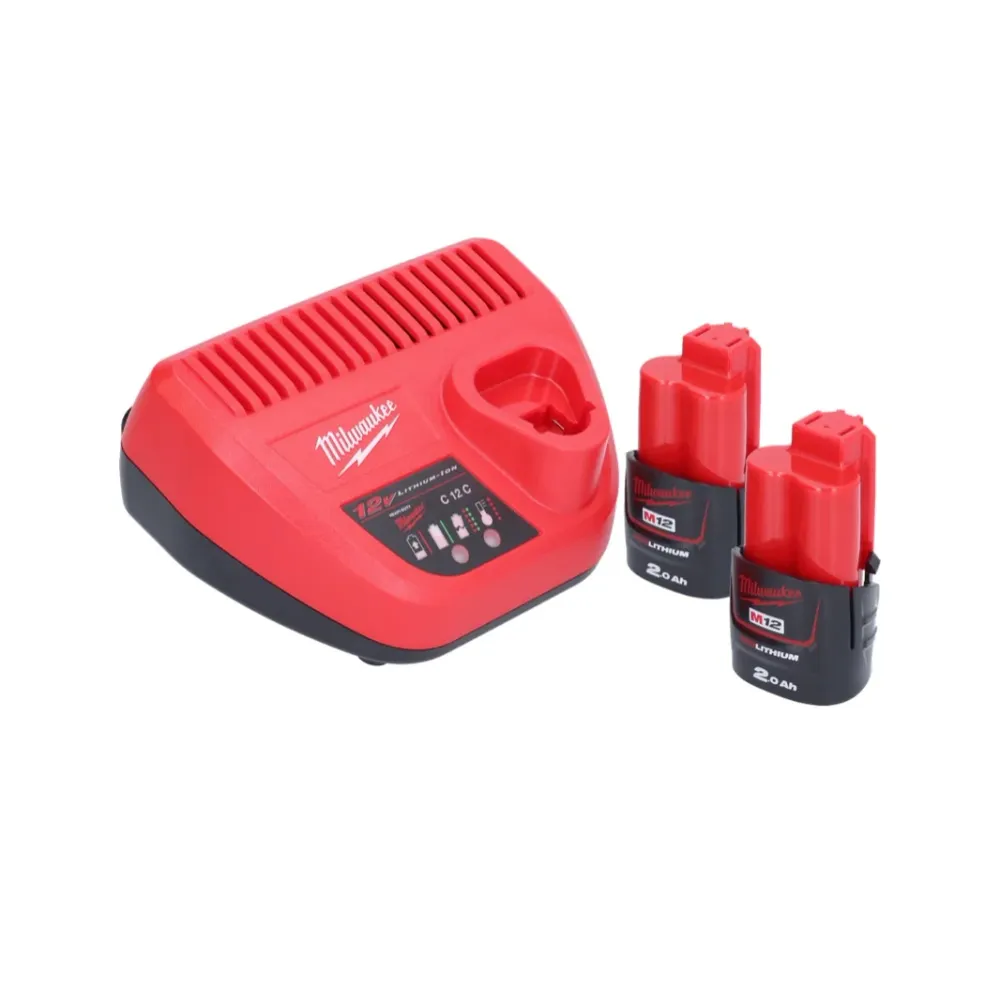Milwaukee M12 BBL-202 akumulatorowa dmuchawa 12 V + 2x akumulator 2,0 Ah + ładowarka