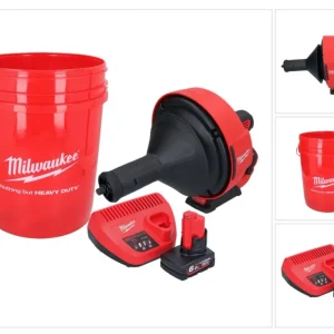 Milwaukee M12 BDC8-601C Akumulatorowa wyciorarka do rur 12 V + 1x akumulator 6,0 Ah + ładowarka + spirala + wiadro