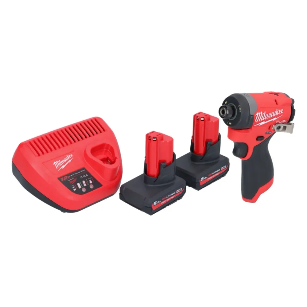 Milwaukee M12 FID2-502 akumulatorowy klucz udarowy 12 V 170 Nm 1/4" bezszczotkowy + 2x akumulator 5,0 Ah + ładowarka
