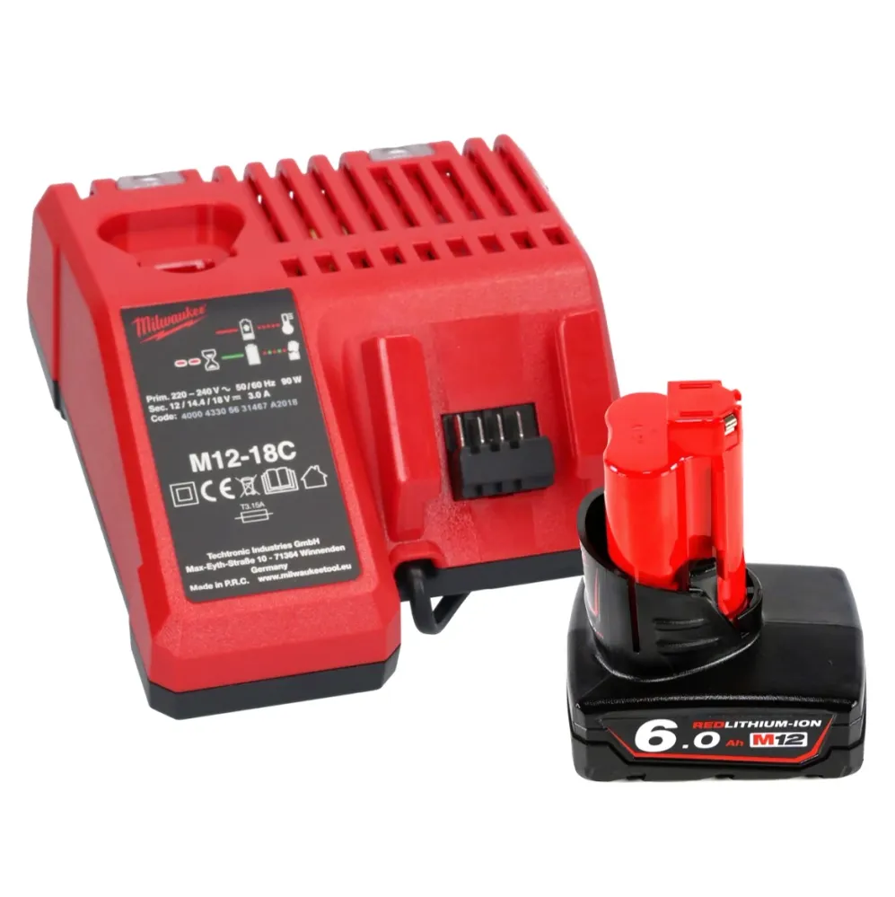 Milwaukee M12 FIW38-601C Akumulatorowy klucz udarowy 12 V 339 Nm 3/8" bezszczotkowy + 1x akumulator 6,0 Ah + ładowarka