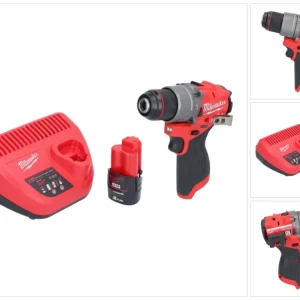 Milwaukee M12 FPD2-201 akumulatorowa wiertarka udarowa 12 V 45 Nm bezszczotkowa + 1x akumulator 2,0 Ah + ładowarka