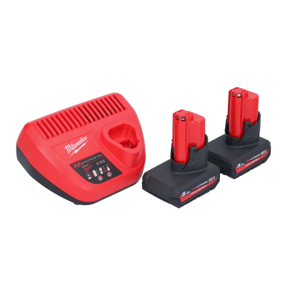Milwaukee M12 FTB-502 akumulatorowa frezarka do opon 12 V 7/16" Hex bezszczotkowa + 2x akumulator 5,0 Ah + ładowarka
