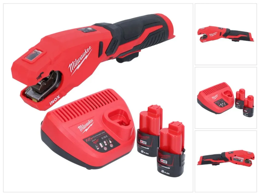 Milwaukee M12 PCSS-202 akumulatorowy obcinak do rur ze stali nierdzewnej 12 V 12 - 28 mm + 2x akumulator 2,0 Ah + ładowarka