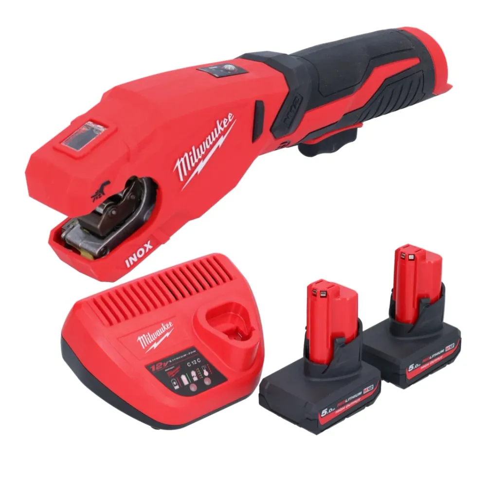 Milwaukee M12 PCSS-502 akumulatorowy obcinak do rur ze stali nierdzewnej 12 V 12 - 28 mm + 2x akumulator 5,0 Ah + ładowarka
