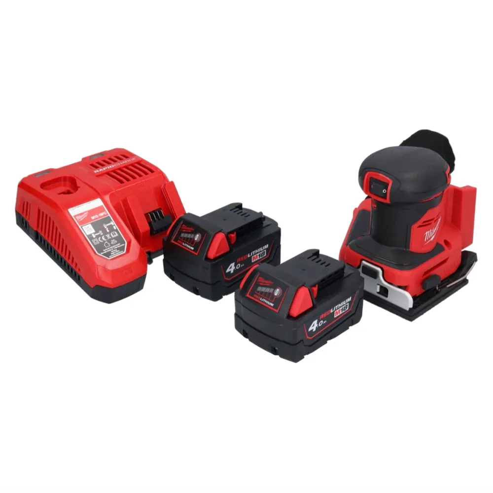 Milwaukee M18 BQSS-402 akumulatorowa szlifierka oscylacyjna 18 V 113 x 104 mm bezszczotkowa + 2x akumulator 4,0 Ah + ładow...