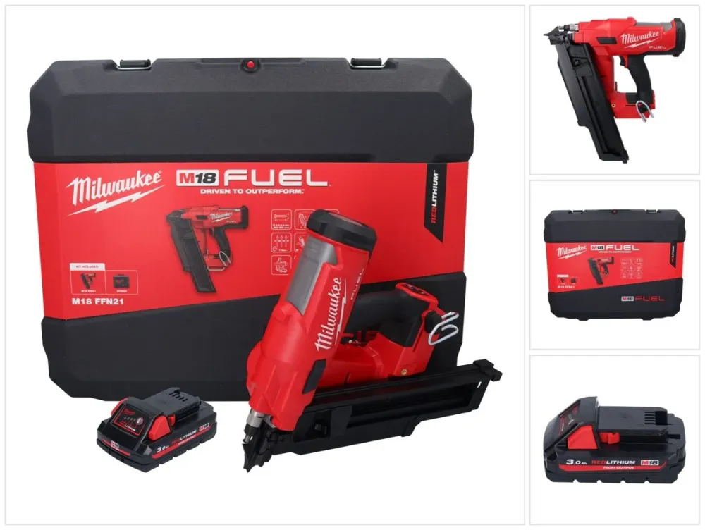 Milwaukee M18 FFN21-301C Gwoździarka akumulatorowa 18 V 50 - 90 mm bezszczotkowa + 1x akumulator 3,0 Ah + walizka - bez ła...