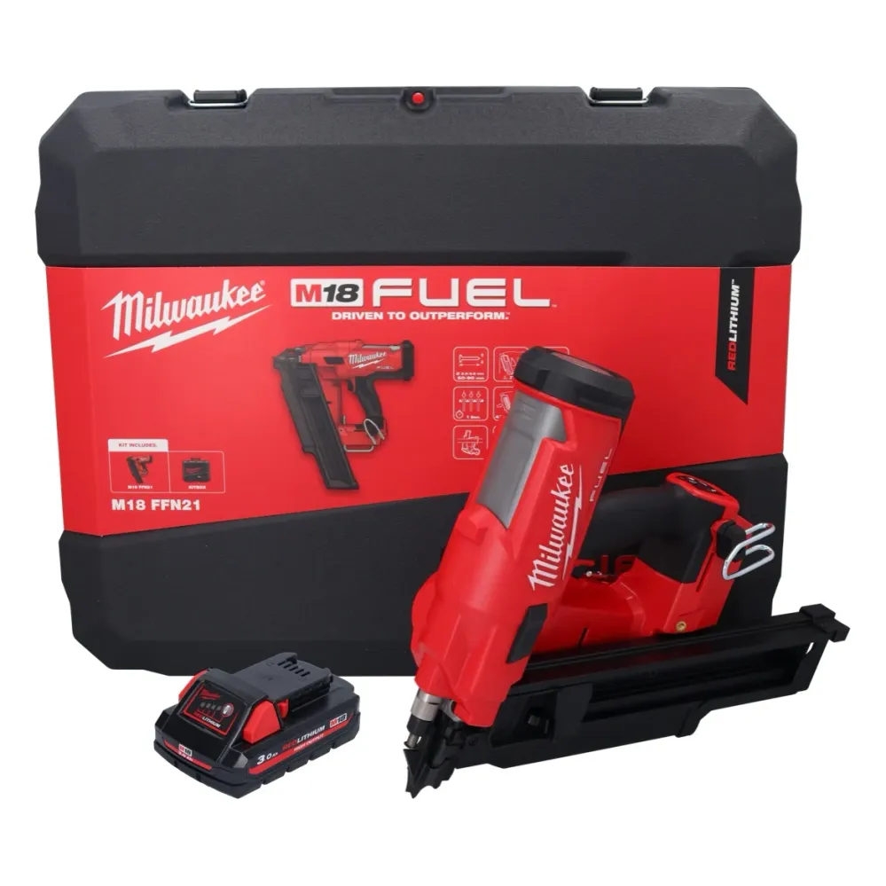 Milwaukee M18 FFN21-301C Gwoździarka akumulatorowa 18 V 50 - 90 mm bezszczotkowa + 1x akumulator 3,0 Ah + walizka - bez ła...