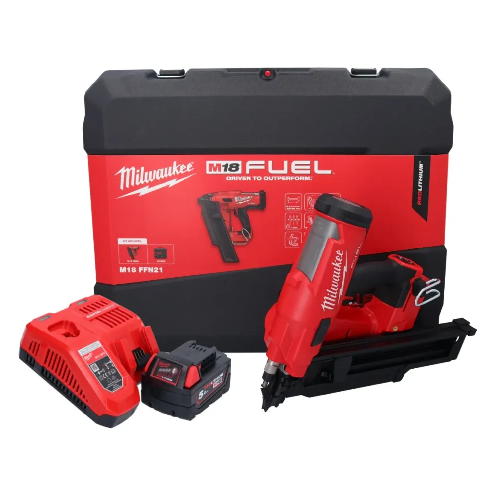 Milwaukee M18 FFN21-501C Gwoździarka akumulatorowa 18 V 50 - 90 mm bezszczotkowa + 1x akumulator 5,0 Ah + ładowarka + walizka