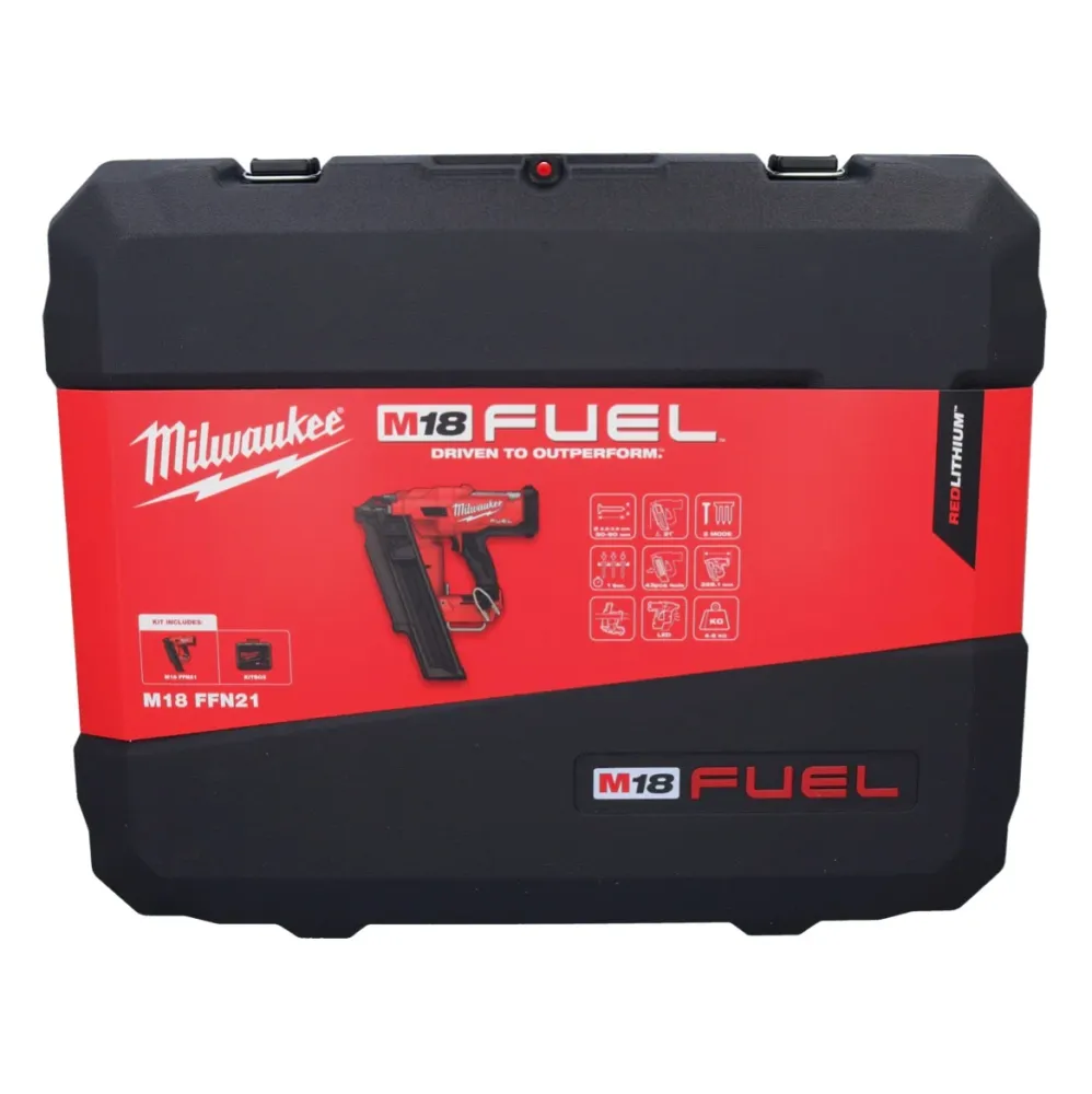 Milwaukee M18 FFN21-502C gwoździarka akumulatorowa 18 V 50 - 90 mm bezszczotkowa + 2x akumulator 5,0 Ah + ładowarka + walizka