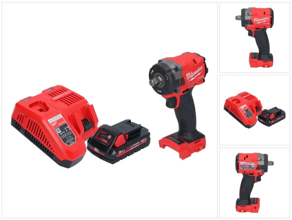 Milwaukee M18 FIW2F12-301 akumulatorowy klucz udarowy 18 V 339 Nm 1/2" bezszczotkowy + 1x akumulator 3,0 Ah + ładowarka