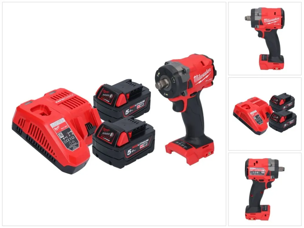 Milwaukee M18 FIW2F12-502 Akumulatorowy klucz udarowy 18 V 339 Nm 1/2" bezszczotkowy + 2x akumulator 5,0 Ah + ładowarka