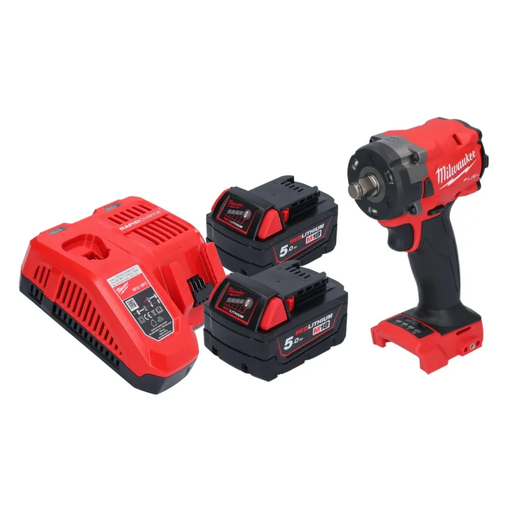 Milwaukee M18 FIW2F12-502 Akumulatorowy klucz udarowy 18 V 339 Nm 1/2" bezszczotkowy + 2x akumulator 5,0 Ah + ładowarka