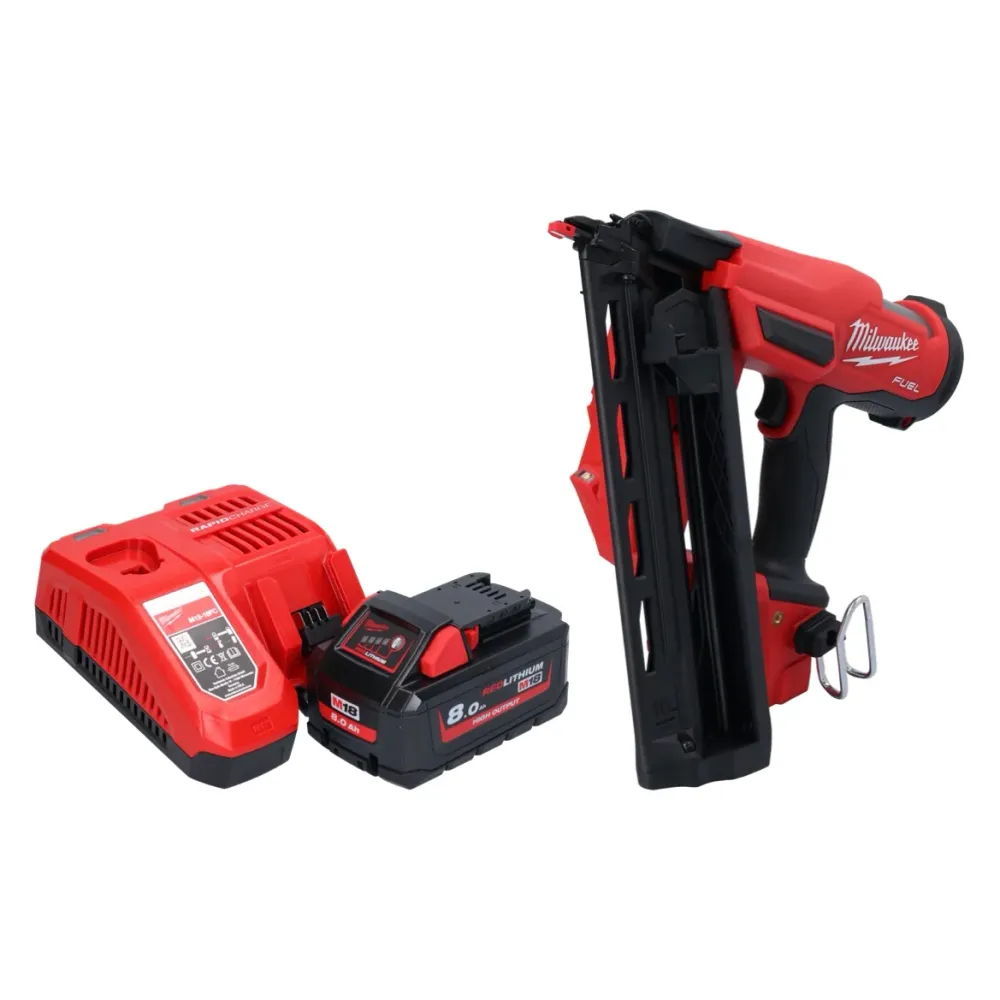 Milwaukee M18 FN16GA-801 Gwoździarka akumulatorowa 18 V 32 - 64 mm bezszczotkowa + 1x akumulator 8,0 Ah + ładowarka
