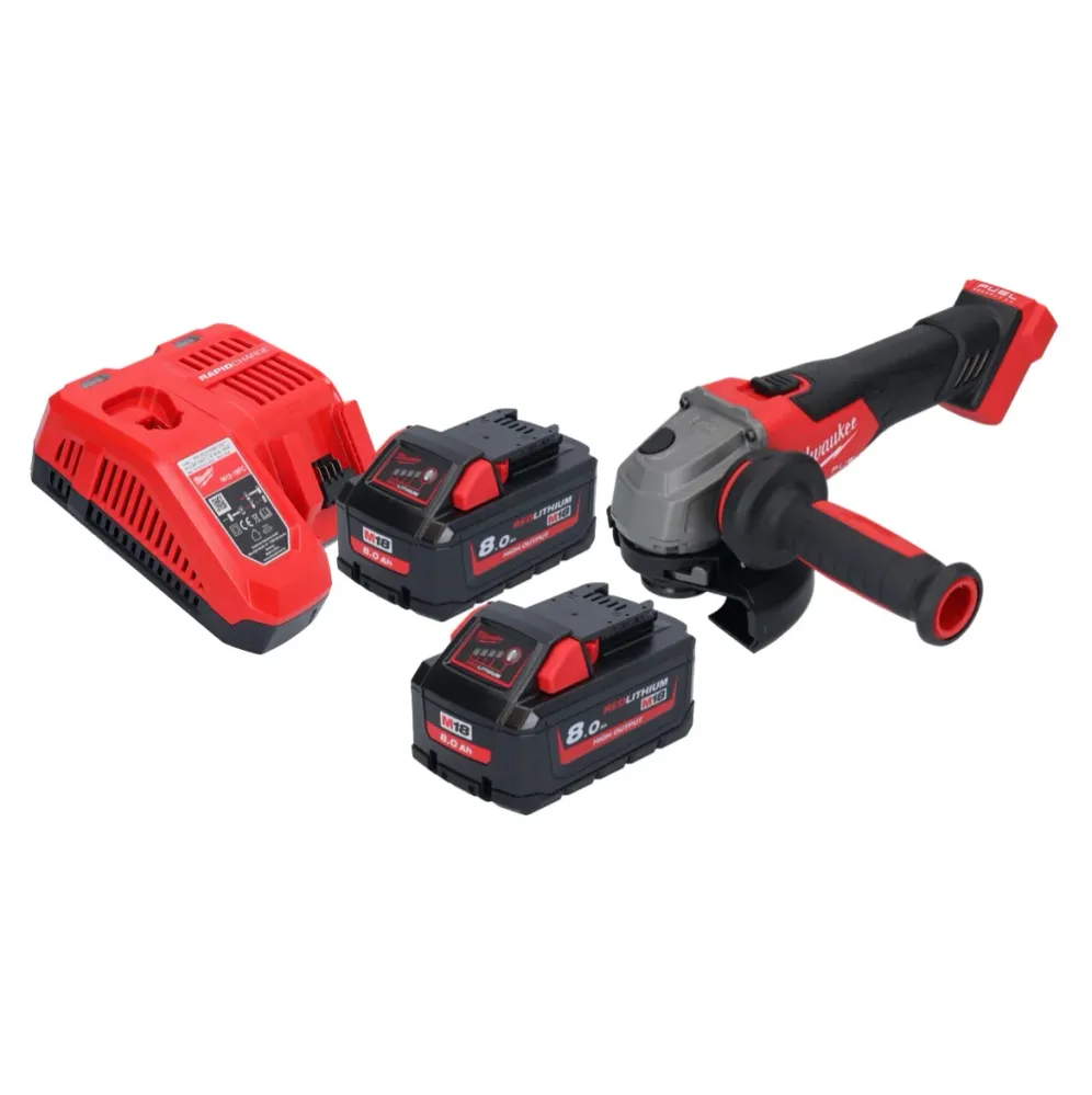 Milwaukee M18 FSAG125X-802 Akumulatorowa szlifierka kątowa 18 V 125 mm bezszczotkowa + 2x akumulator 8,0 Ah + ładowarka
