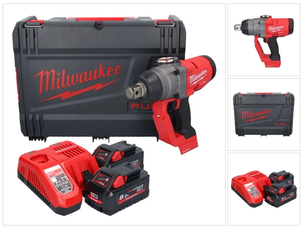 Milwaukee M18 ONEFHIWF1-802X akumulatorowy klucz udarowy 18 V 2033 Nm 1″ bezszczotkowy ( 4933459733 ) + 2x akumulator 8,0...