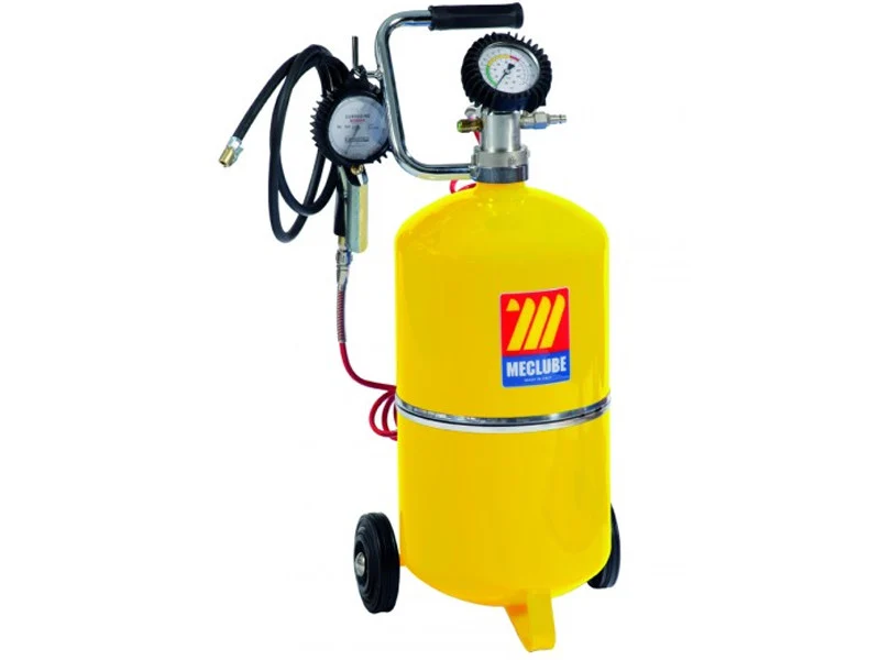 Przenośny inflator do opon Meclube 24 l, ręczny z manometrem i wężem spiralnym