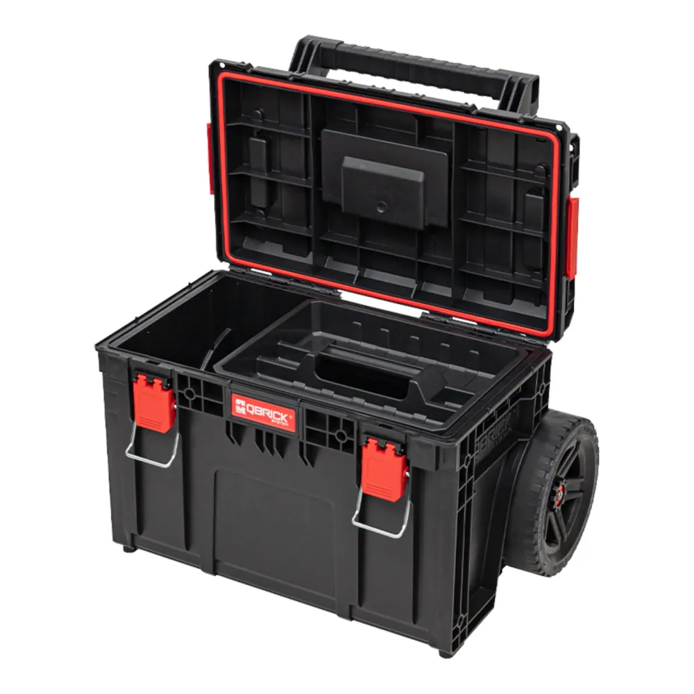 Qbrick System PRIME Wózek sztaplowany 590 x 425 x 660 mm 37 l IP66 100 kg udźwigu z podwójnym teleskopowym uchwytem alumin...