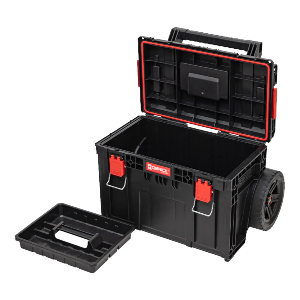 Qbrick System PRIME Wózek sztaplowany 590 x 425 x 660 mm 37 l IP66 100 kg udźwigu z podwójnym teleskopowym uchwytem alumin...