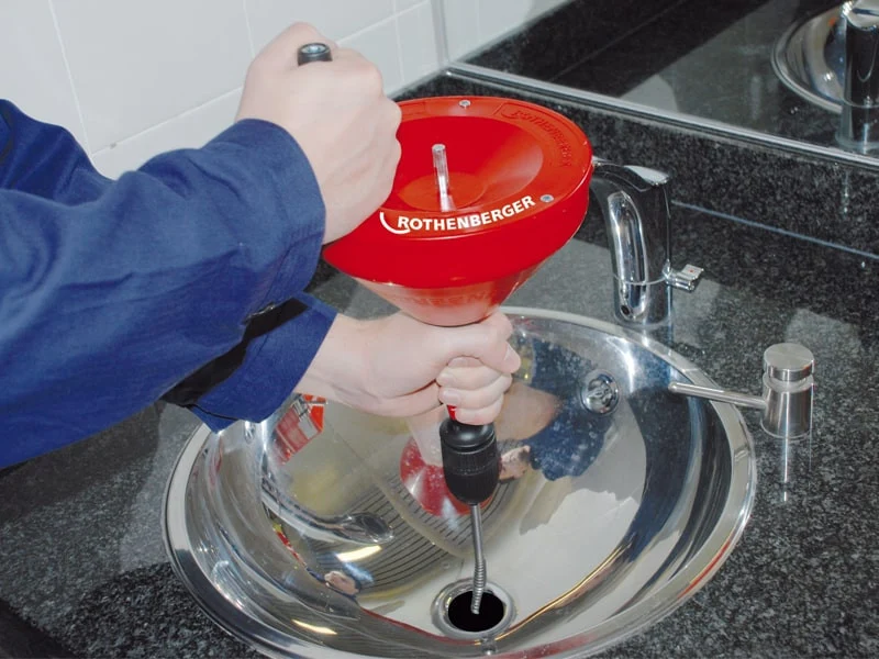 Rothenberger ROSPI 6 H+E Plus Ręczna/Elektryczna Przepychaczka do Rur 4.5m Czerwona
