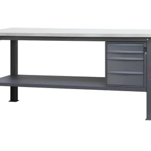 Stół warsztatowy Beta 210cm antracyt, blat stal nierdzewna, 4 szuflady