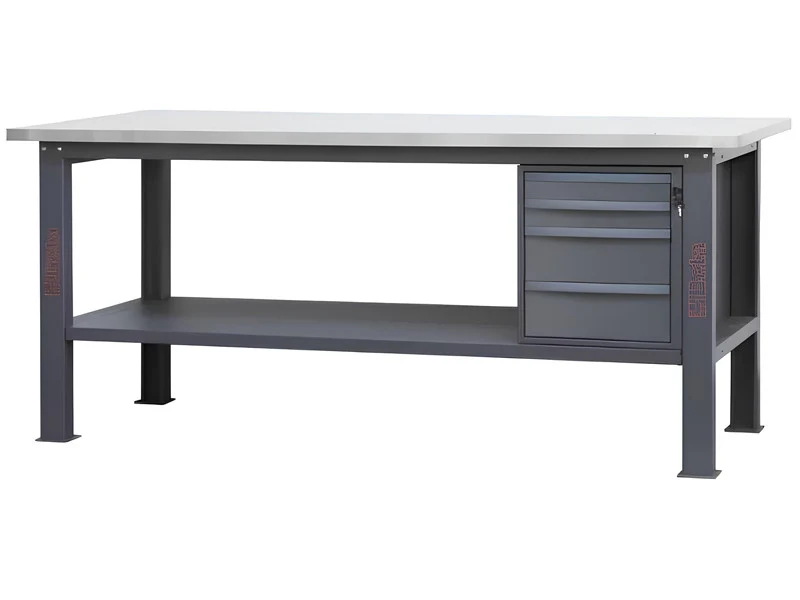 Stół warsztatowy Beta 210cm antracyt, blat stal nierdzewna, 4 szuflady