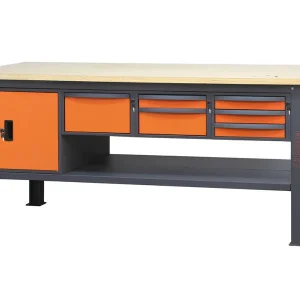 Stół warsztatowy Beta C58BC 210cm drewniany 6 szuflad szafka pomarańczowo-antracytowy