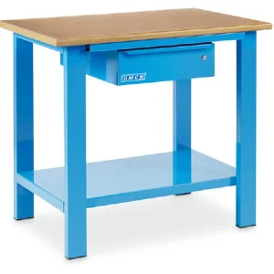 Stół warsztatowy Omcn 1000/PL 1000x700x880mm z drewnianym blatem i szufladą, kolor niebieski