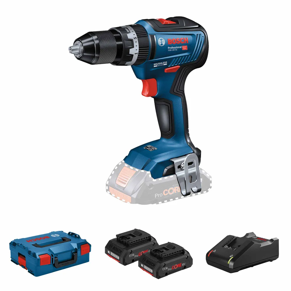 Wiertarko-wkrętarka akumulatorowa Bosch GSB 18V-55 4Ah ProCORE