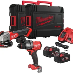 Zestaw Milwaukee 18V Wiertarka FPD3 i Szlifierka kątowa FSAG125X z 2 akumulatorami