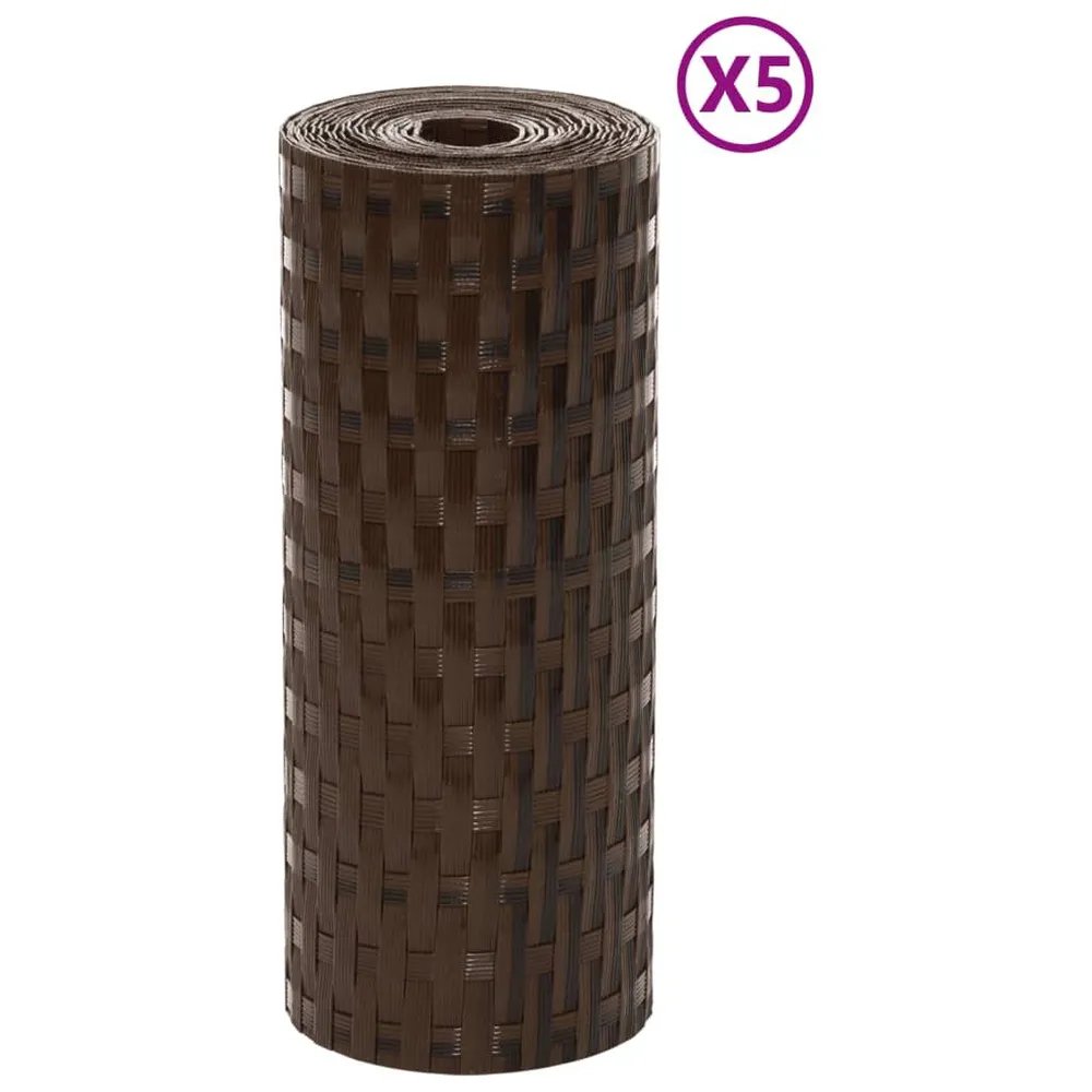 Parawany balkonowe, 5 szt., brązowo-czarne, 255x19cm, rattan PE