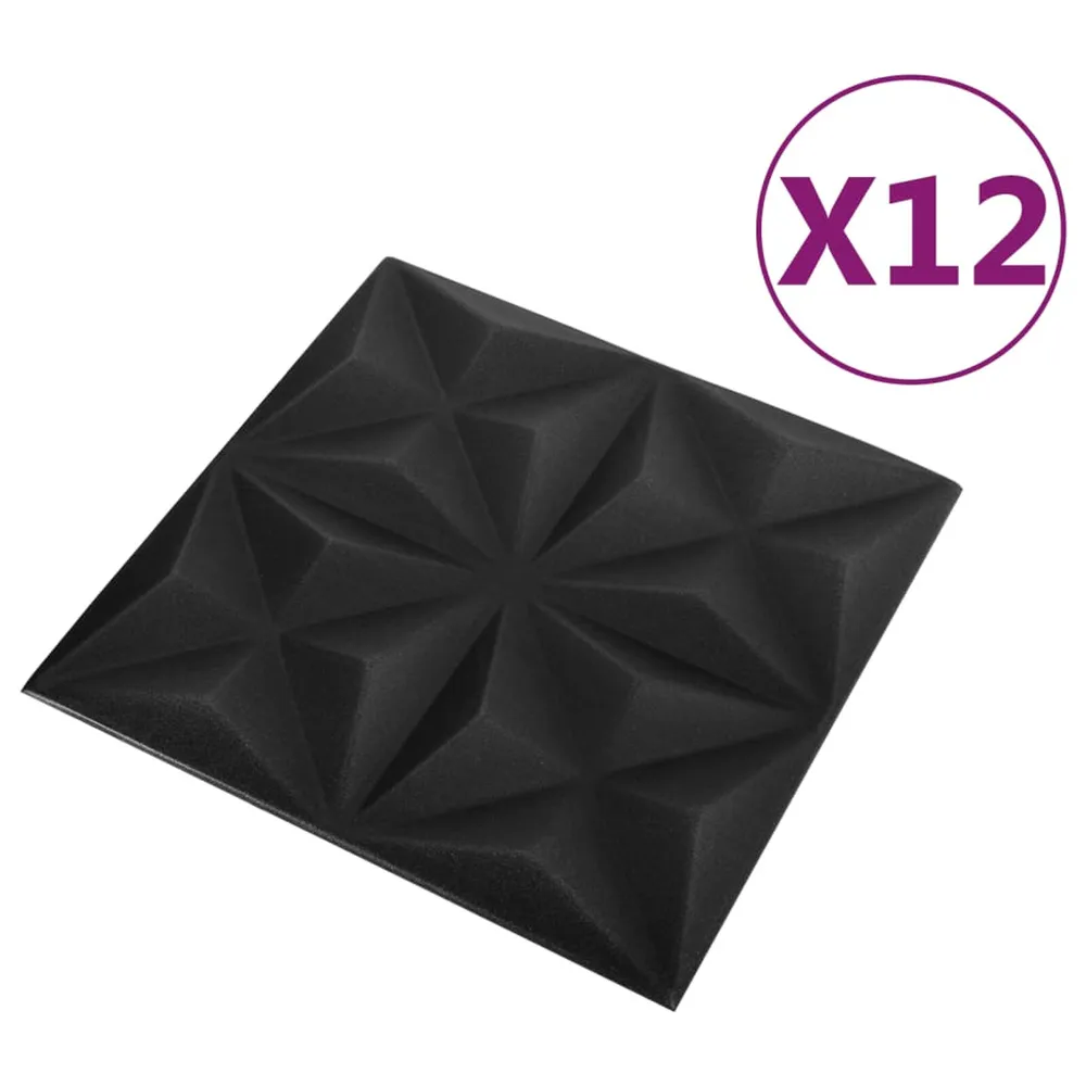 Panele ścienne 3D, 12 szt., 50x50 cm, czarny origami, 3 m²
