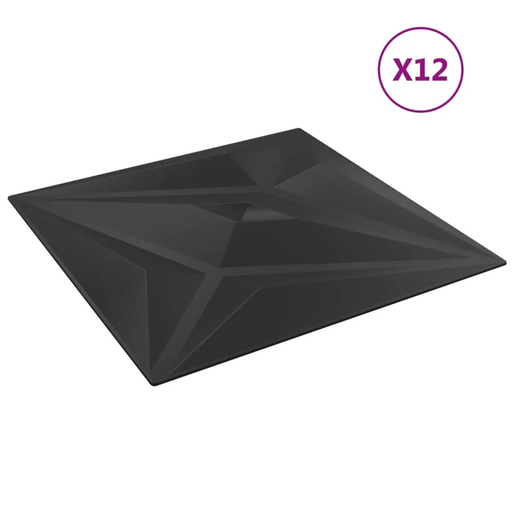 Panele ścienne, 12 szt., czarne, 50x50 cm, XPS, 3 m², gwiazda