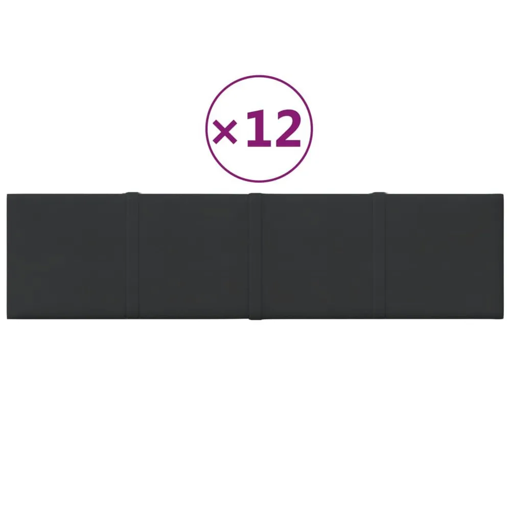 Panele ścienne, 12 szt., czarne, 60x15 cm, tkanina, 1,08 m²