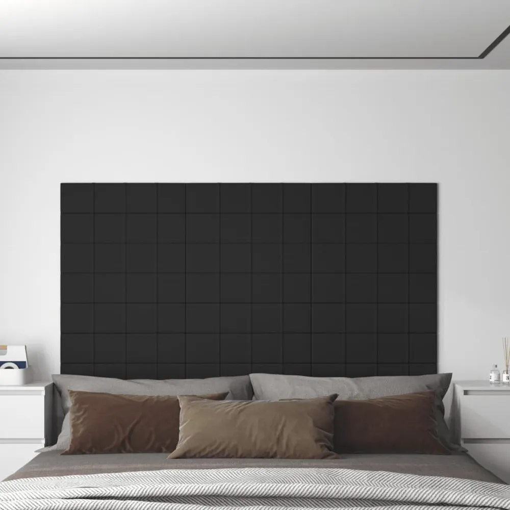 Panele ścienne, 12 szt., czarne, 60x15 cm, tkanina, 1,08 m²