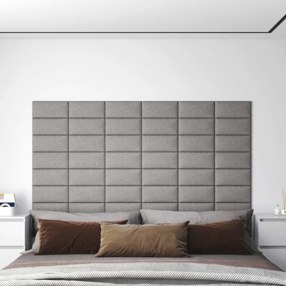 Panele ścienne, 12 szt., jasnoszare, 30x15 cm, tkanina, 0,54 m²