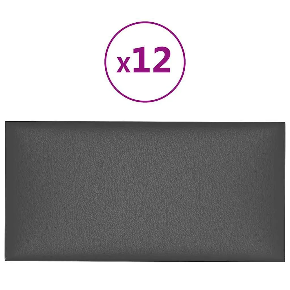 Panele ścienne, 12 szt., szare, 30x15 cm, sztuczna skóra
