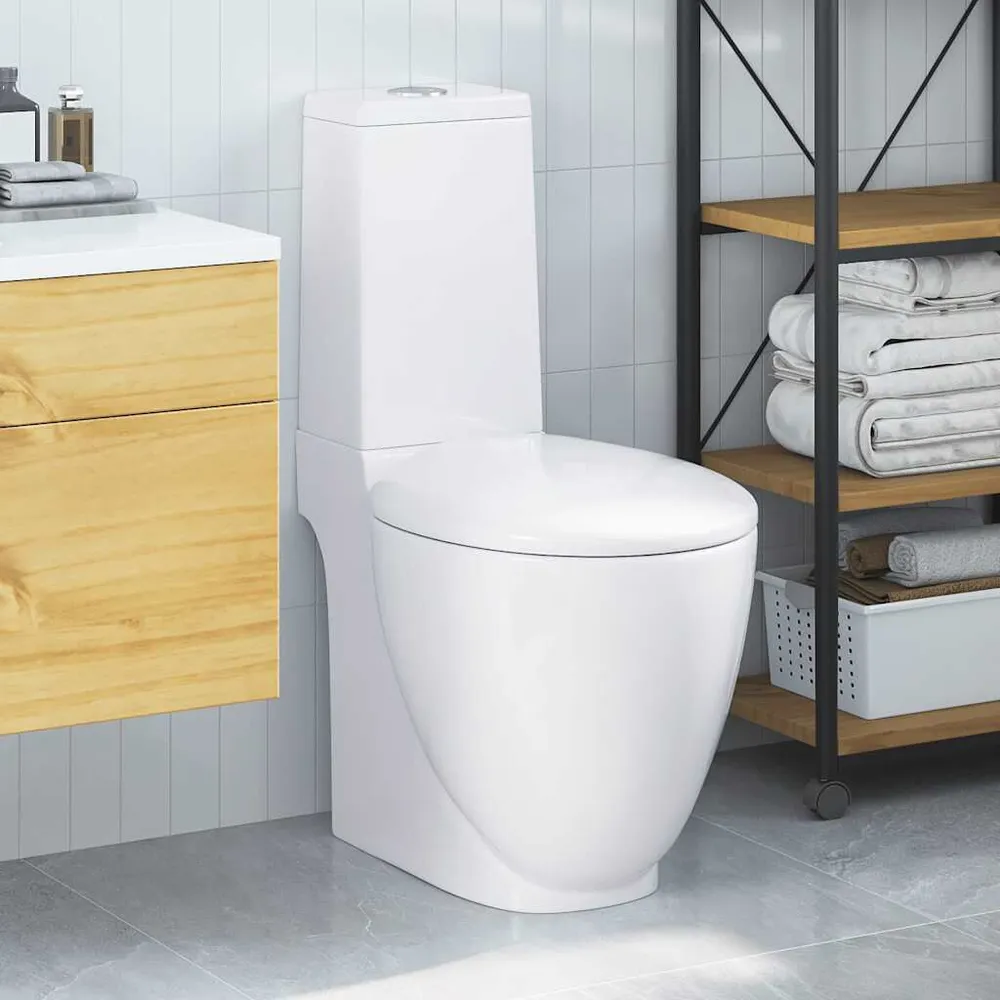 Ceramiczna toaleta ze spłuczką, okrągł, odpływ pionowy, biał