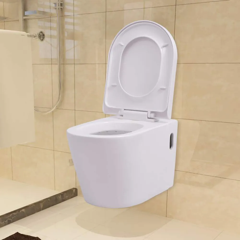 Podwieszana toaleta ceramiczna ze spłuczką, biał