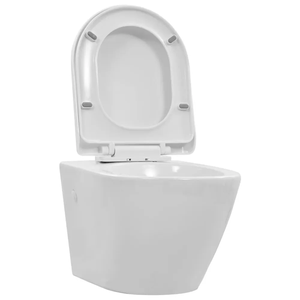 Wisząca toaleta bez kołnierza, ceramiczna, biał