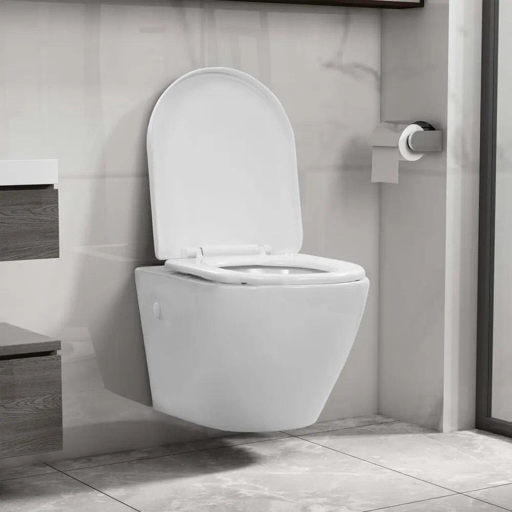 Wisząca toaleta bez kołnierza, ceramiczna, biał