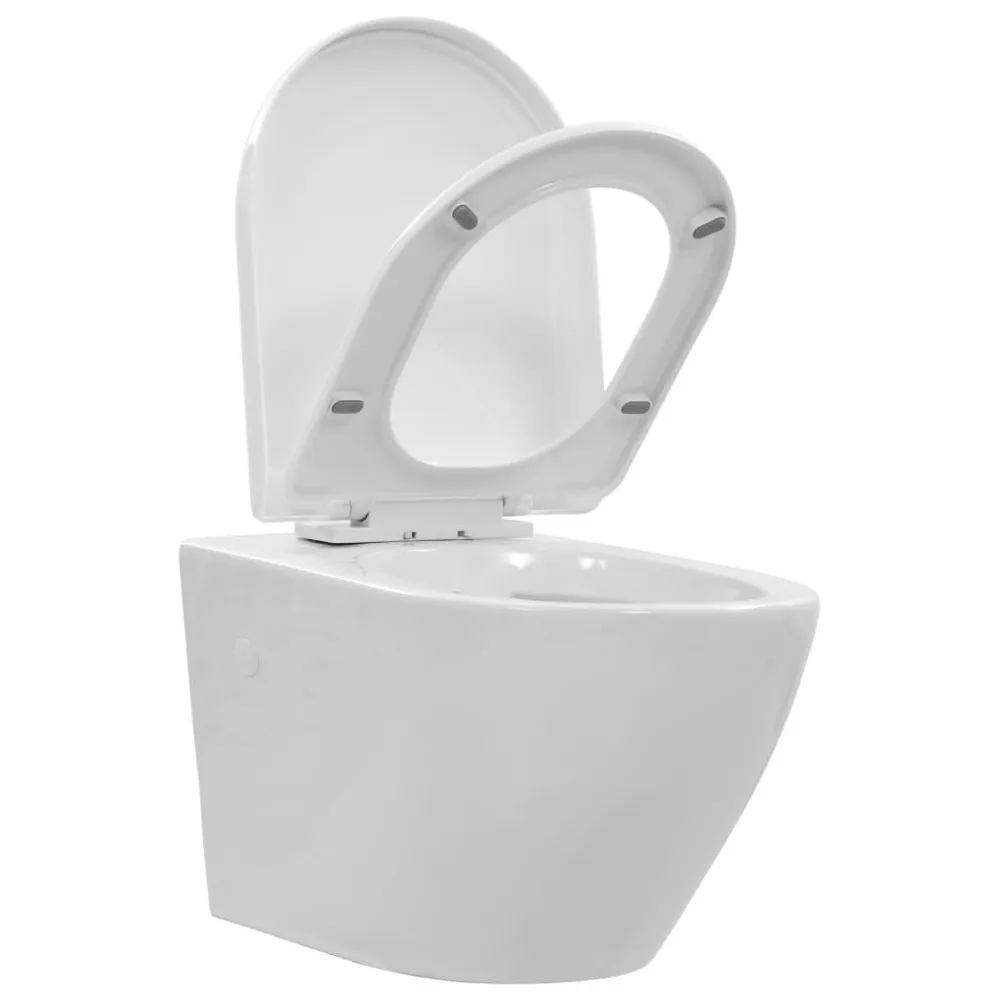 Wisząca toaleta bez kołnierza, ceramiczna, biał
