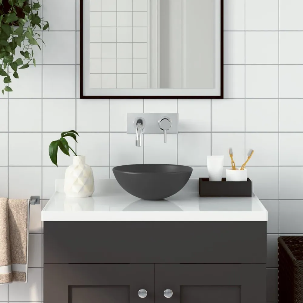 Umywalka łazienkowa, ceramiczna, ciemnoszara, okrągł