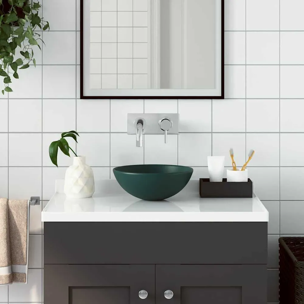 Umywalka łazienkowa, ceramiczna, ciemnozielona, okrągł