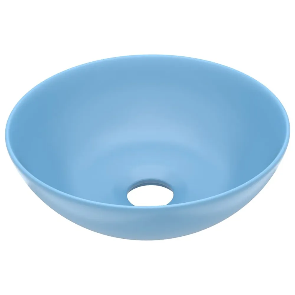 Umywalka łazienkowa, ceramiczna, jasnoniebieska, okrągł