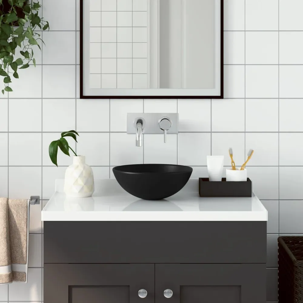 Umywalka łazienkowa, ceramiczna, matowa czerń, okrągł