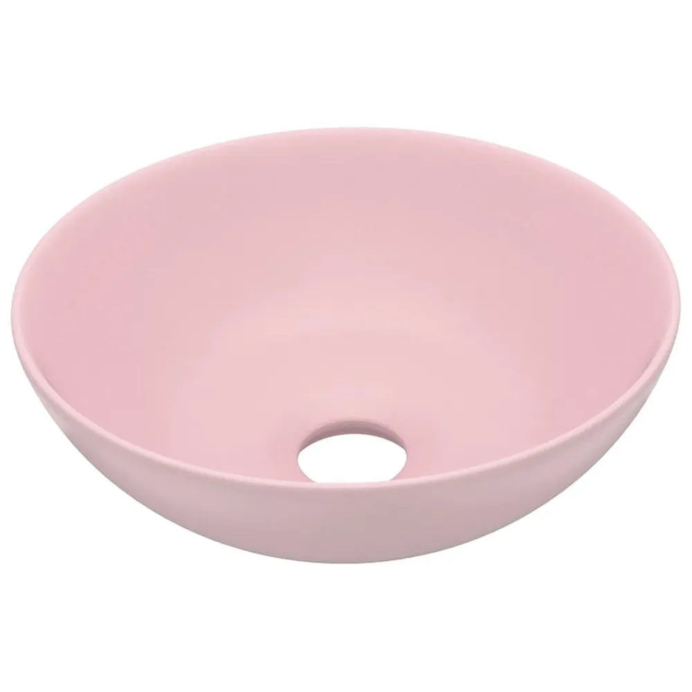 Umywalka łazienkowa, ceramiczna, matowy róż, okrągł