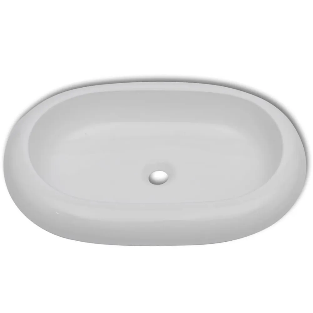 Umywalka z baterią mieszającą, ceramiczna, owalna, biał